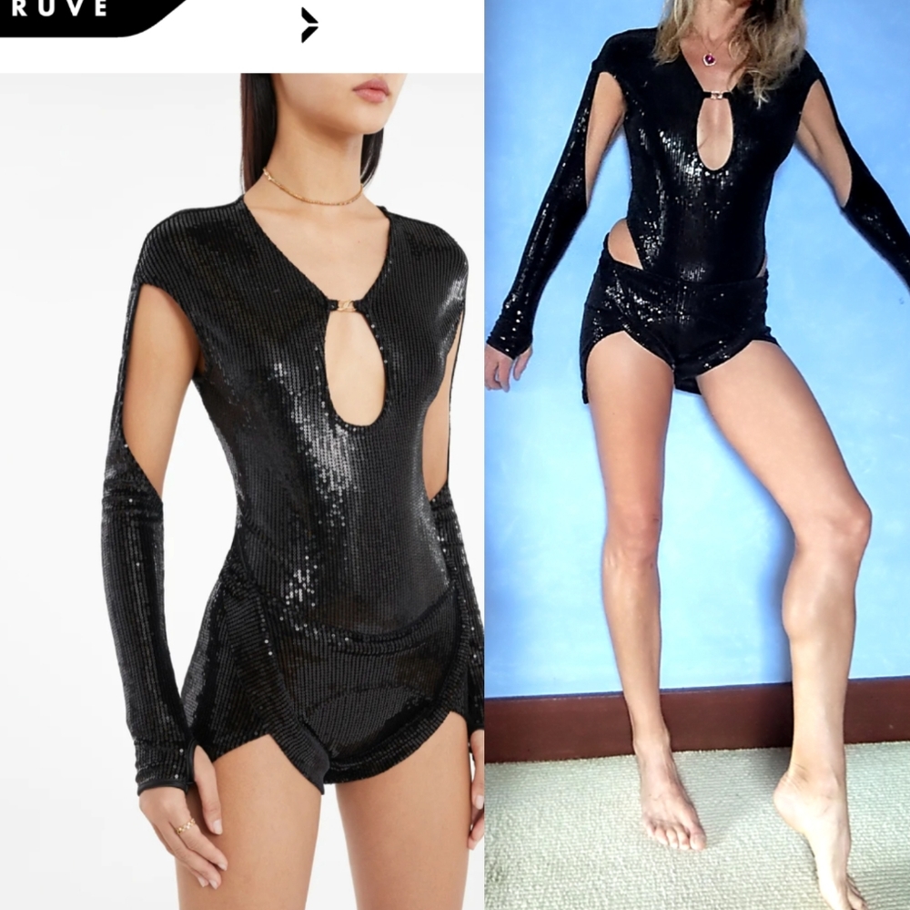 Nwt RUVE  RARE glam SET cut out sequin couture obsidian black XS